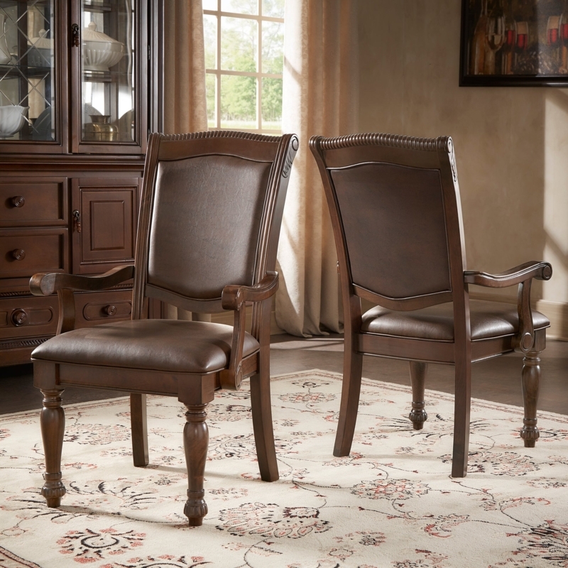 Dining Armchair Traditional Brown Fluted Crest Rail Scrolled Arm