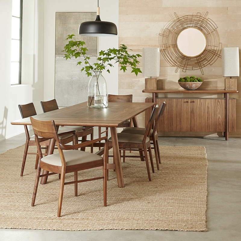 Dining Armchair Walnut Sculpted Frame Leather Seat Integrated Arms