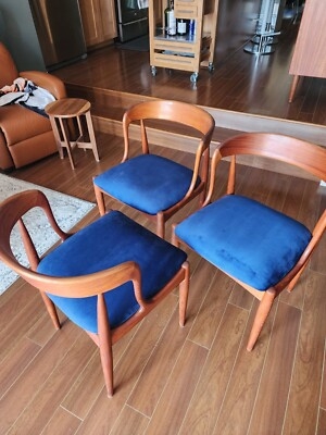 Dining Chair Cobalt Blue Upholstery Sculptural Backrest Integrated Arms