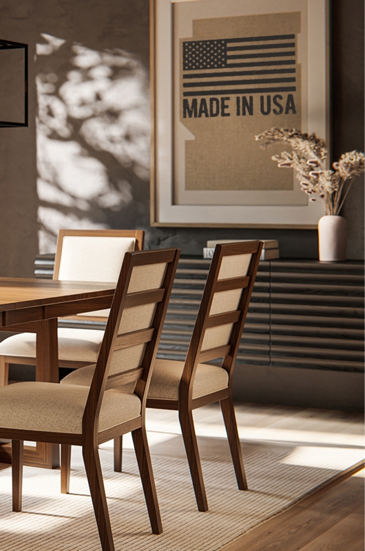Dining Chair Ladder Back Walnut Finish Beige Upholstered Seat