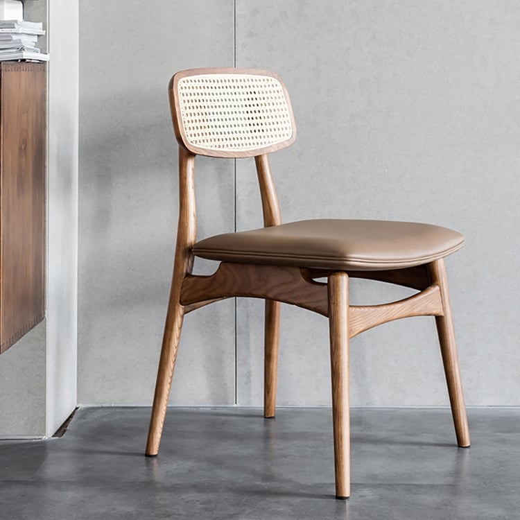 Dining Chair Rattan Cane Backrest with Sculptural Walnut Frame