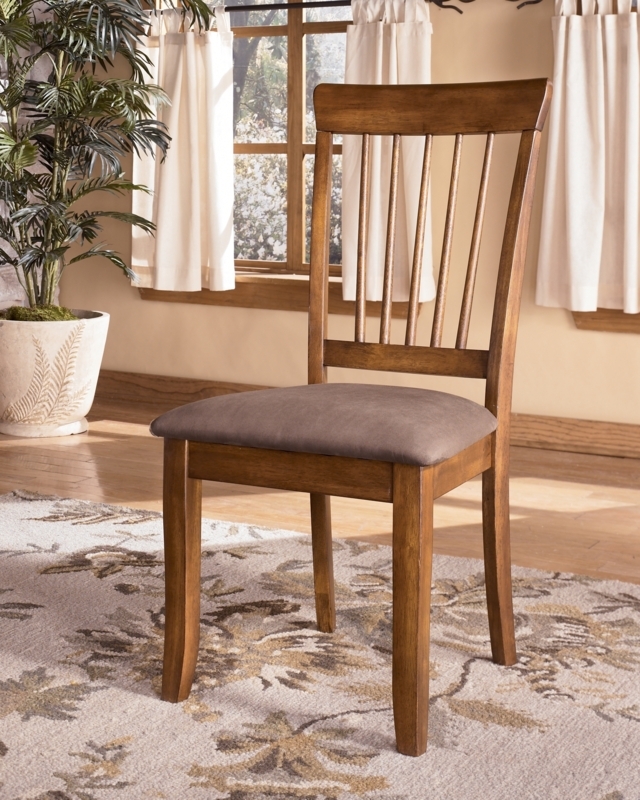 Dining Chair Spindle Back Walnut Finish Taupe Upholstered Seat
