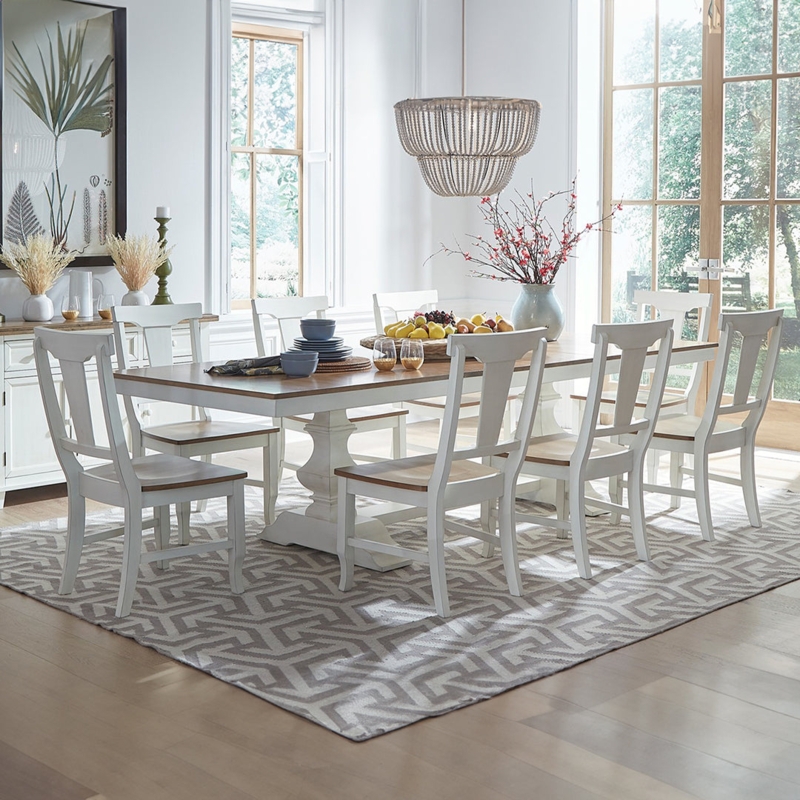 Dining Chair Two-Tone White and Oak Slat Back Farmhouse Style