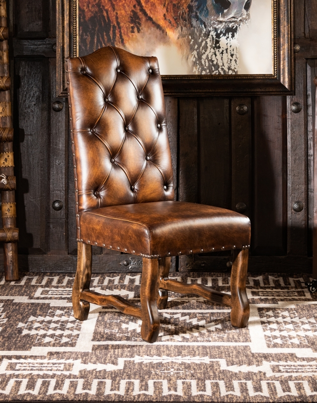 Dining Chair Western Cognac Wavy Stretcher Nailhead Trim