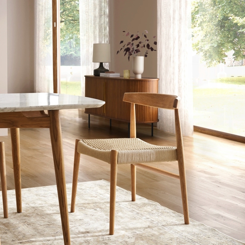 Dining Chair with Woven Cord Seat and Light Honey Wood Frame