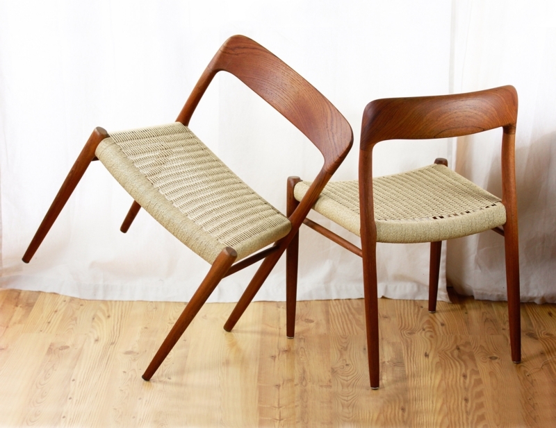 Dining Chair Woven Paper Cord Seat Curved Backrest Danish Modern