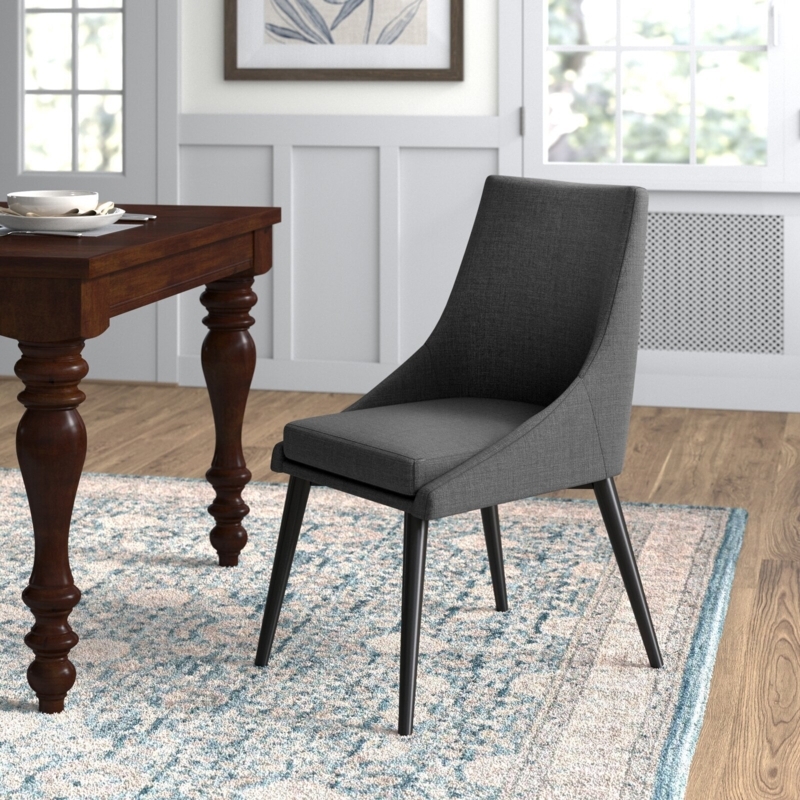 Dining Chair Wrap-Around Back Charcoal Grey Upholstery Tapered Legs