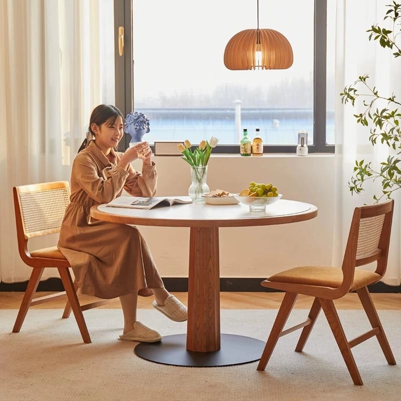 Dining Chairs Angled V-Legs with Cherry Wood Finish and Cane Back