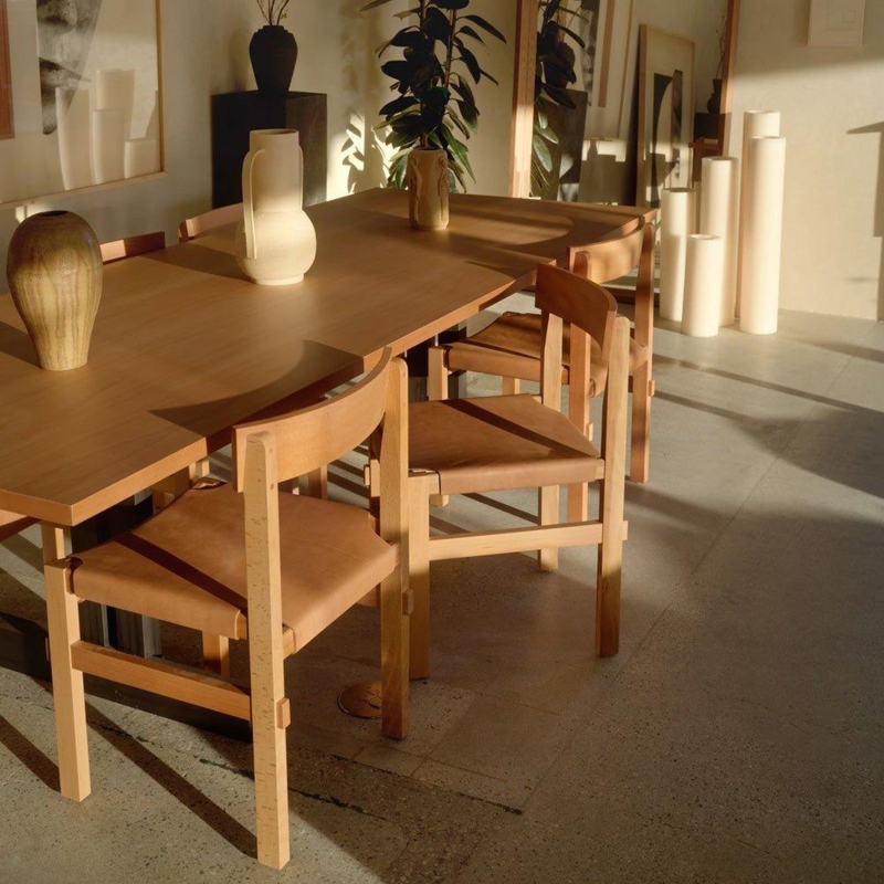 Dining Chairs Featuring Exposed Joinery and Honey Oak Finish