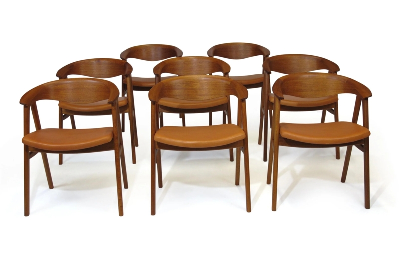 Dining Chairs Saddle Leather Sculptural Backrest Teak Wood Frame