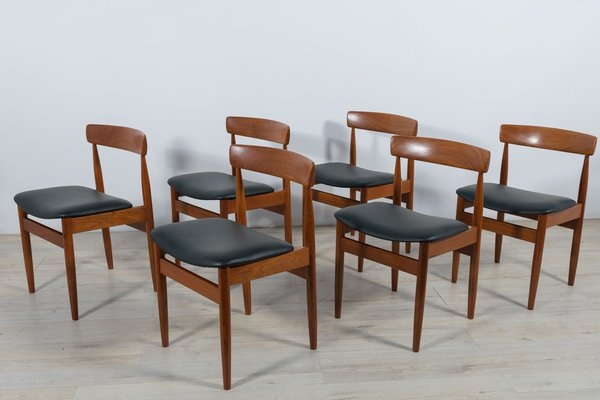 Dining Chairs Set of 6 Curved Backrest Matte Black Seats Warm Teak