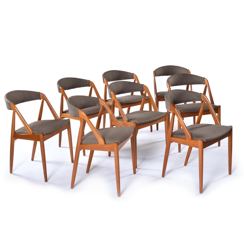 Dining Chairs Set of Eight A-Line Frame Charcoal Gray Upholstery