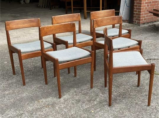 Dining Chairs Set of Six Light Grey Upholstery Tapered Legs Teak
