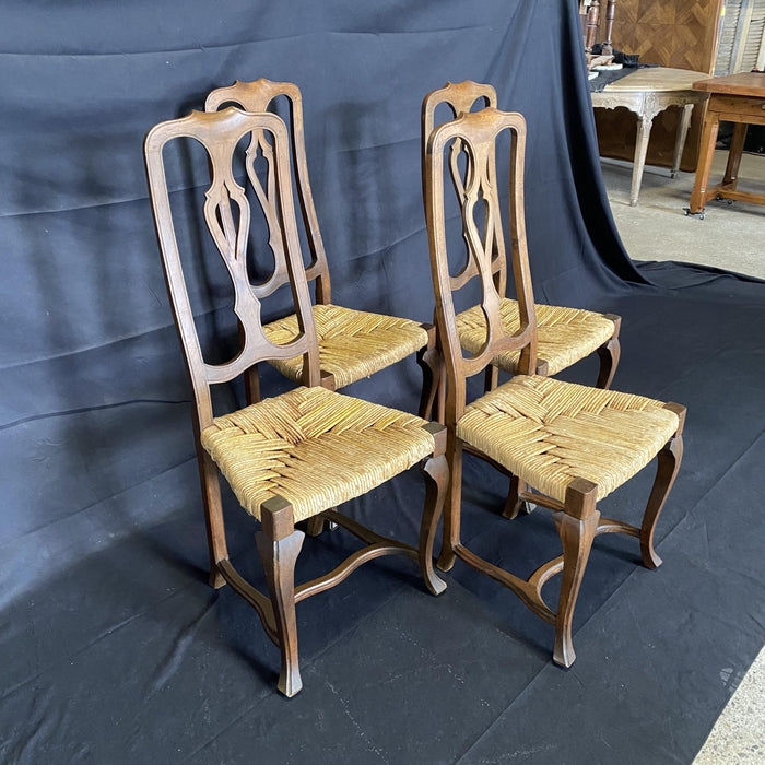 Dining Chairs set with Pierced Splat and Rush Seats