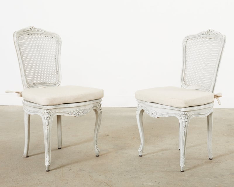 Dining Chairs with Tie-On Cushions and Floral Carvings