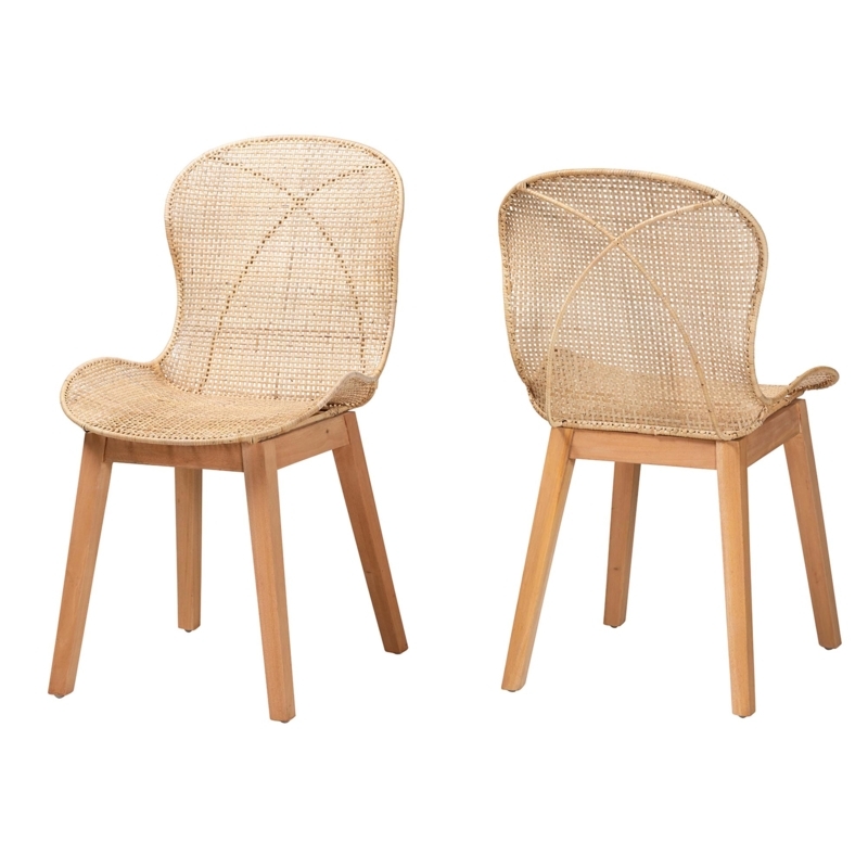 Dining Chairs X-Frame Back Support with Natural Woven Rattan