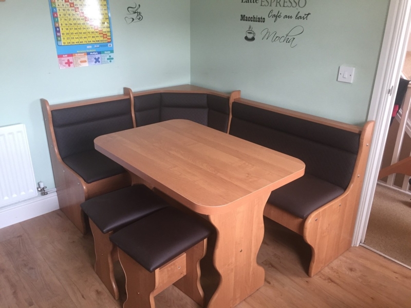 Dining Nook Set Dark Chocolate Leather-Like Nested Stools Curved Top