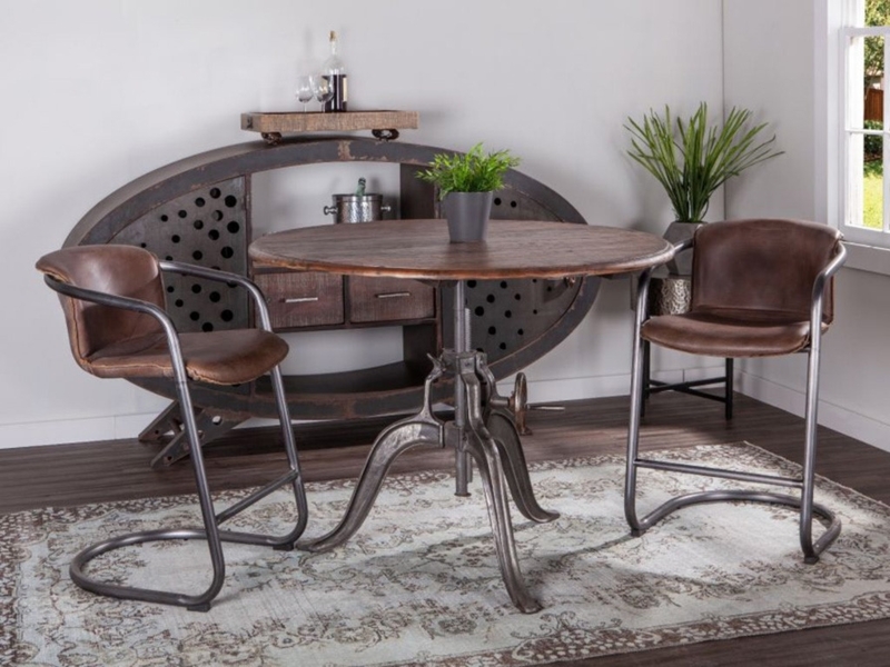 Dining Set Adjustable Crank Tripod Base Leather Like Sled Chairs
