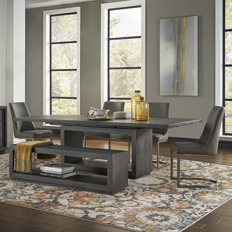 Dining Set Basalt Grey with Cantilever Chairs and Storage Bench