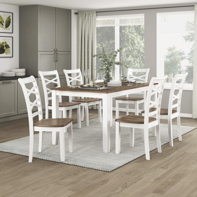 Dining Set Cherry White Contrast Cross Back Chairs Tapered Legs