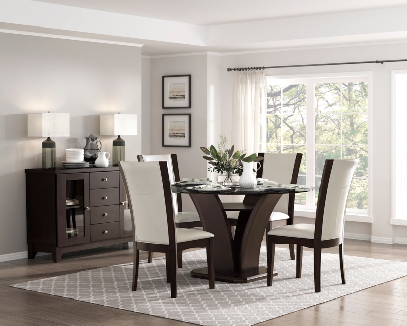 Dining Set Curved Pedestal Base Round Glass Espresso Finish High Back