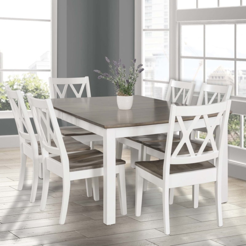 Dining Set Double Crossback Chairs Two Tone Walnut White