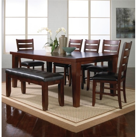 Dining Set: Espresso Brown, Ladder Back Chairs, Tufted Bench