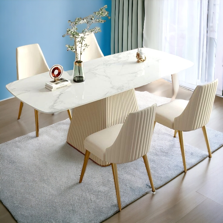Dining Set: Fluted Pedestal Base & Channel-Stitched Chairs