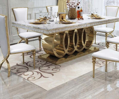 Dining Set: Gold Interlocking Ring Base Marble Table