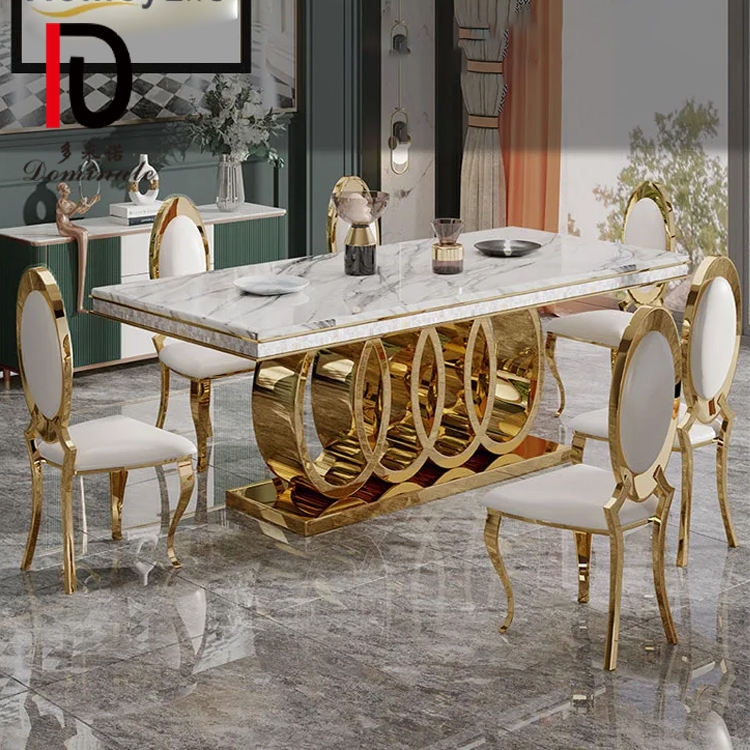 Dining Set: Gold Interlocking Ring Base & Medallion Chairs