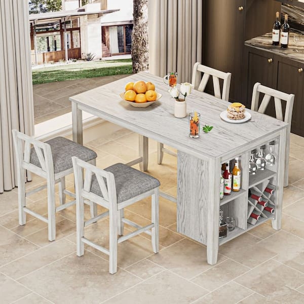Dining Set: Gray Dining Set with Wine Storage and X-Back Stools