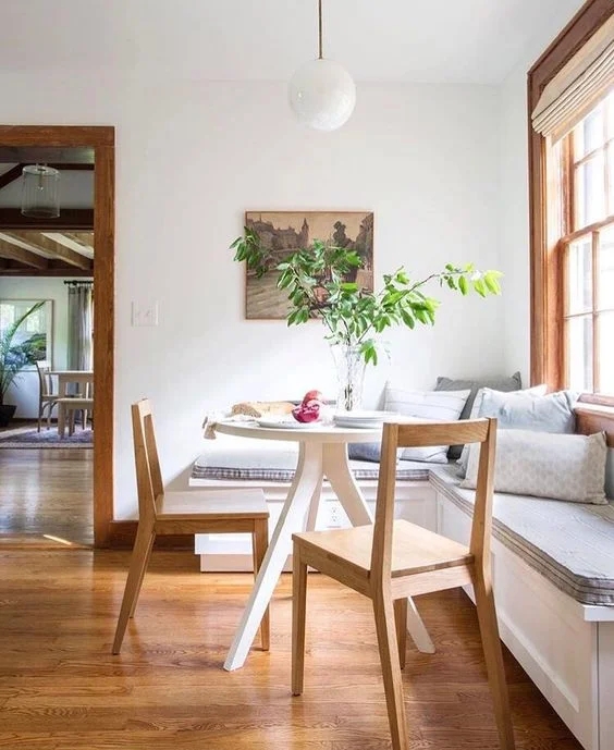 Dining Set L-Shaped Built-In Banquet Tripod Table Base Scandinavian