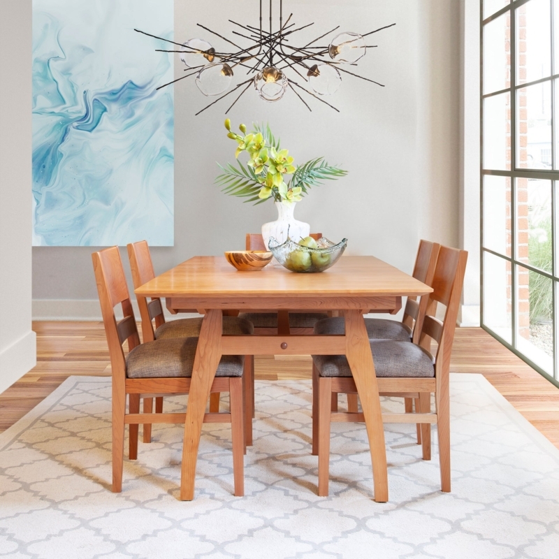 Dining Set Modern Angled Trestle Legs Honey Oak Butterfly Extension Leaf