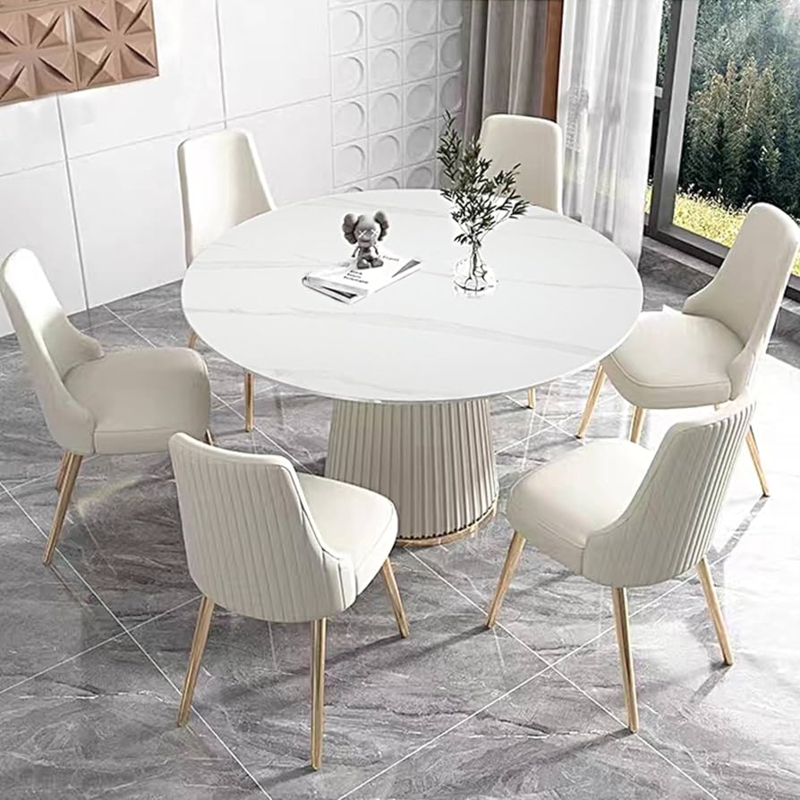 Dining Set Round Marble Table with Channeled Back Chairs