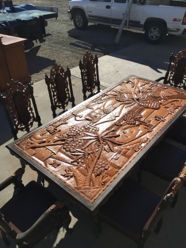 Dining Set, Tropical Motifs Relief Carving, Spiral Turned Legs