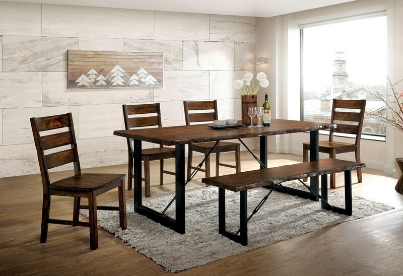 Dining Set Walnut Live Edge Top Turnbuckle Bracing Sled Base Legs