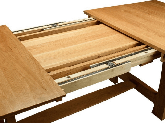 Dining Table Amish Solid Wood Gear Driven Mechanism Self Storing Leaves