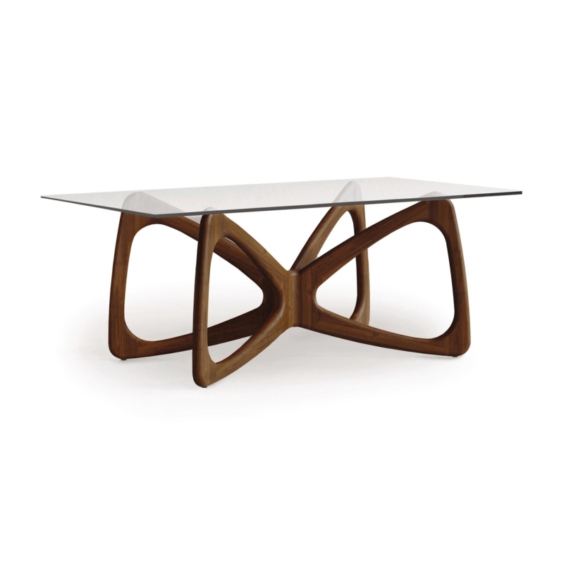 Dining Table Butterfly Leg Base Glass Top Walnut Mid Century Modern