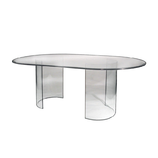 Dining Table Clear Glass C-Shaped Base Frameless Transparent Design