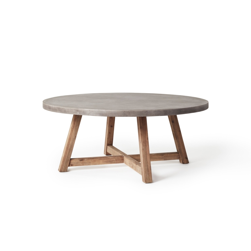 Dining Table Concrete Top Acacia Wood Base X-Stretcher Angled Legs