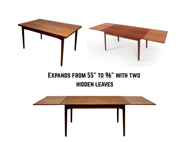 Dining Table Draw Leaf Mechanism Teak Brown Tapered Legs Danish
