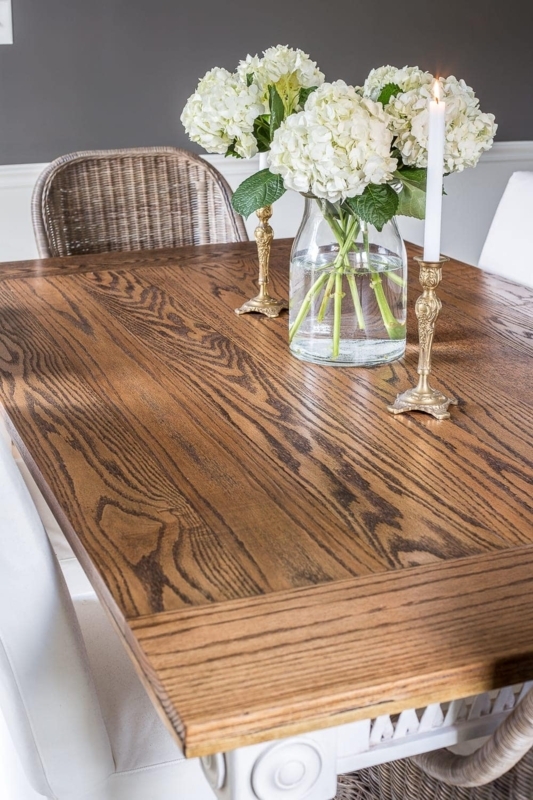 Dining Table: Farmhouse Wood Top with Breadboard Ends and Prominent Grain