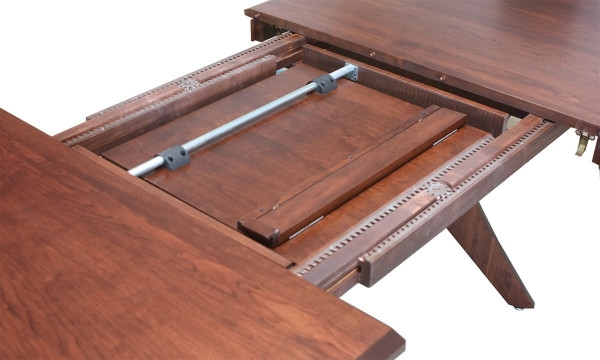 Dining Table Gear Driven Slides Locking Latches Warm Brown Trestle