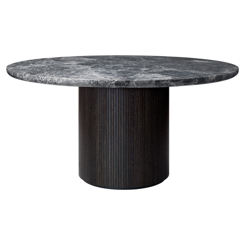 Dining Table Grey Marble Top with Espresso Fluted Pedestal