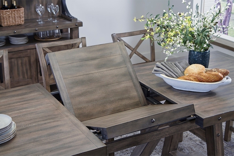 Dining Table Grey Wood with Rivets Planked Top Rustic Farmhouse Style