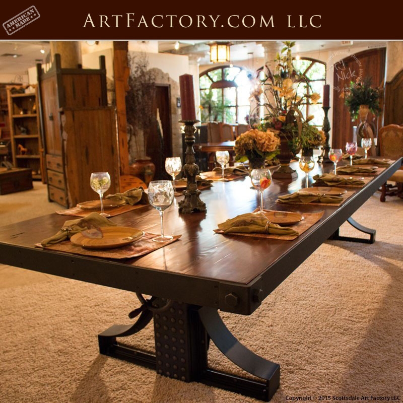 Dining Table Industrial Crank Mechanism Metal Edge Banding Walnut