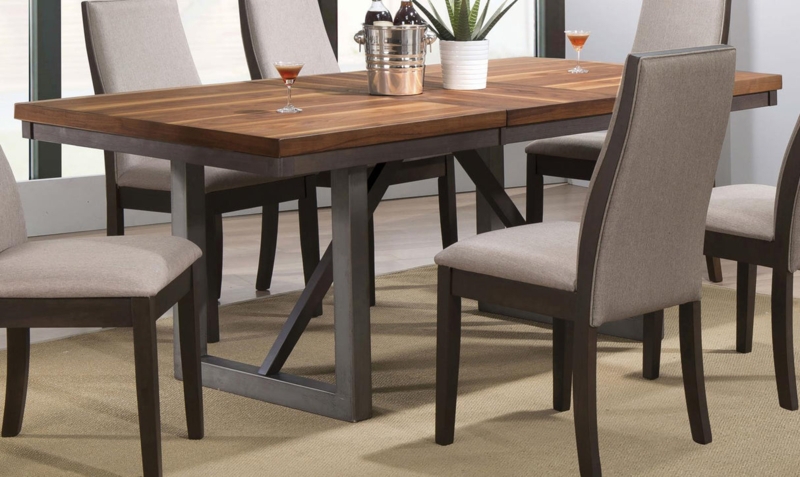 Dining Table Industrial Metal Trestle Base Walnut Extension Top Chic