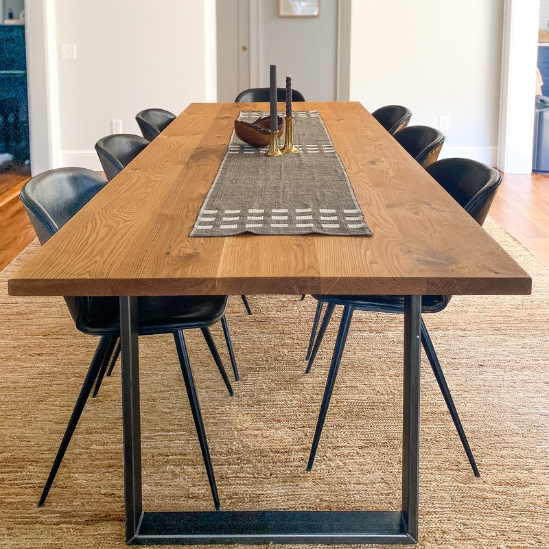 Dining Table Industrial Modern U-Shaped Legs Honey Oak Plank Top