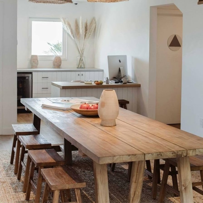 Dining Table Light Oak Angled Pedestal Plank Top Minimalist