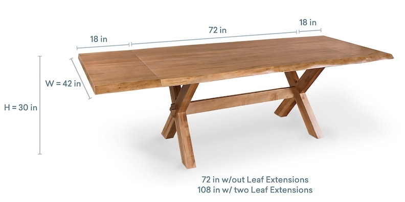Dining Table Live Edge Crossbuck Base Extendable Leaves Farmhouse